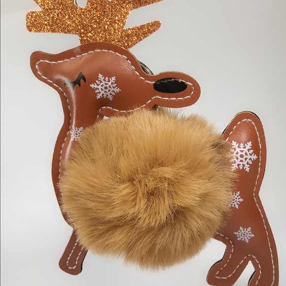 Reindeer Pom Pom Poof Keychain-KC015 brown - Picture 3 of 6